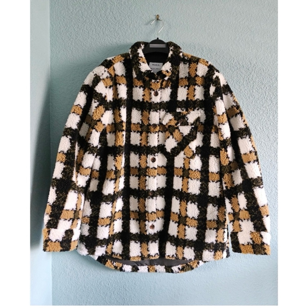 RVCA | NWT "Birdie" Plaid Faux Shearling Fleece Oversized Shirt Jacket - Picture 6 of 13